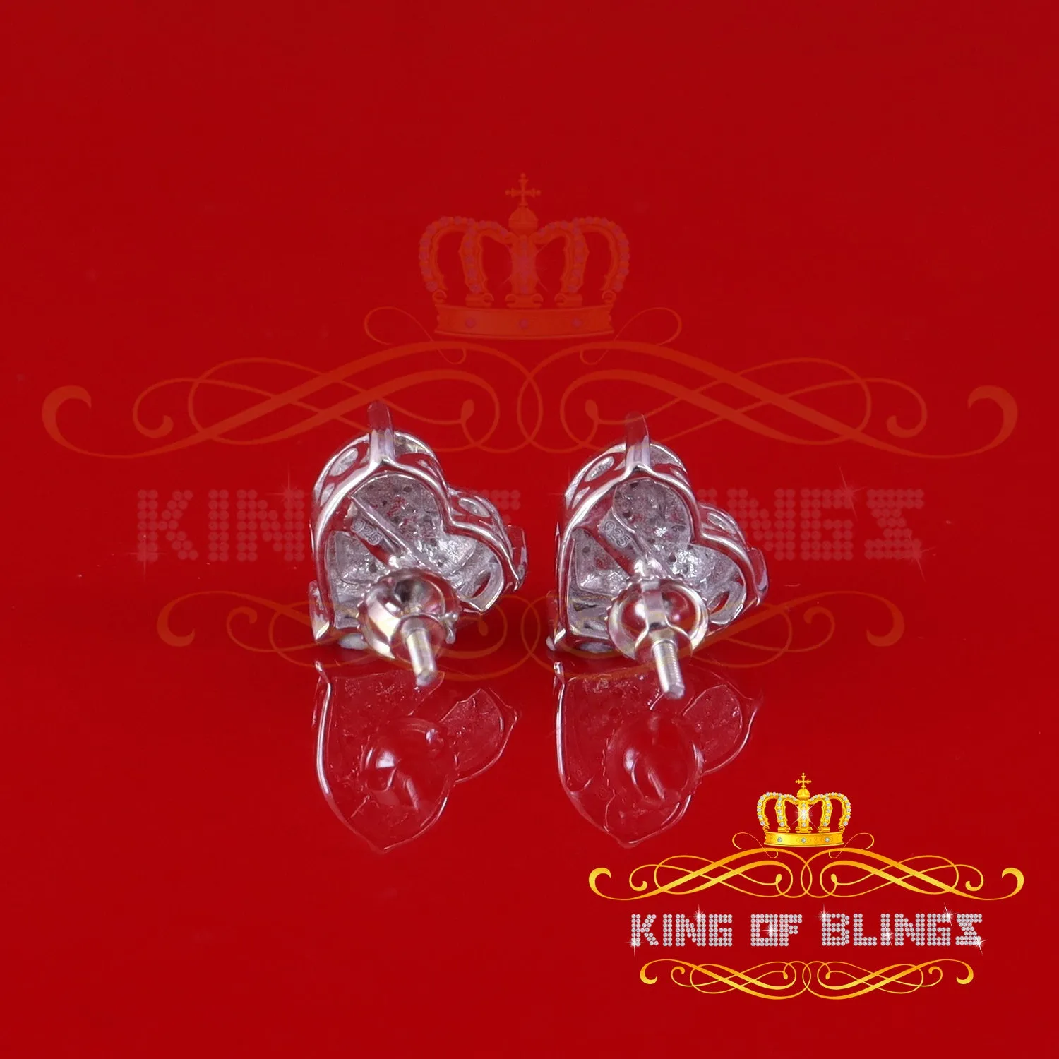 King Of Bling's 0.10ct Diamond 925 White Silver for Men's & Womens Heart Cluster Stud Earrings