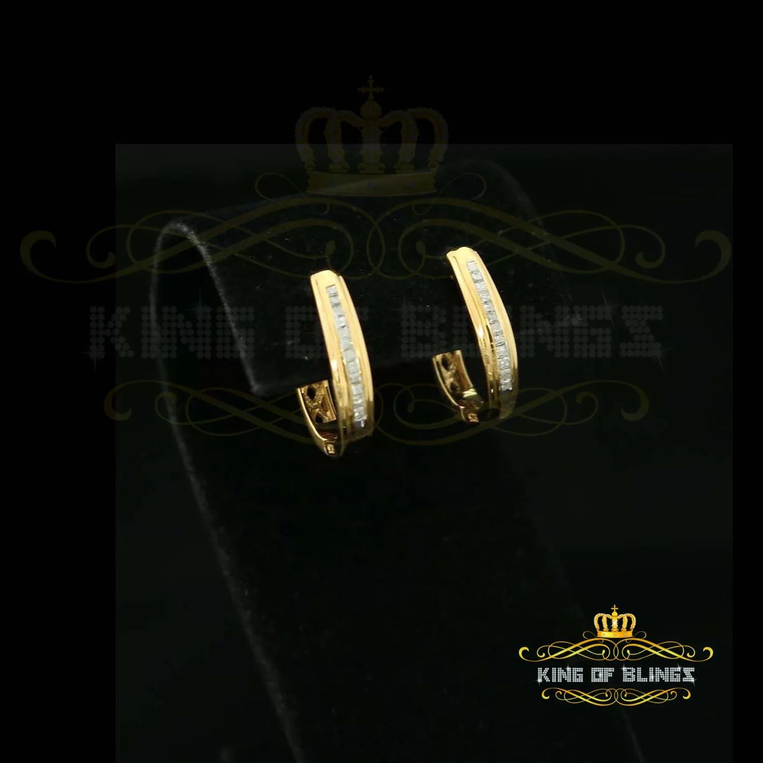 King of Blings-0.33ct Diamond 925 Sterling Silver Yellow Hoop Stud Earrings For Men's / Women's