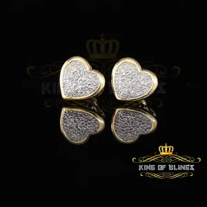 King of Blings-0.33ct Micro Pave 925 Yellow Silver Diamond Heart Earring For Men's / Women's