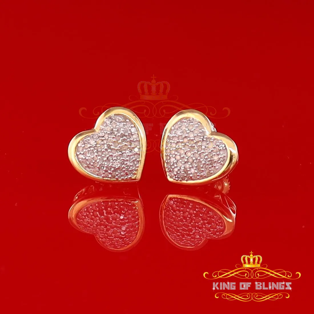 King of Blings-0.33ct Micro Pave 925 Yellow Silver Diamond Heart Earring For Men's / Women's