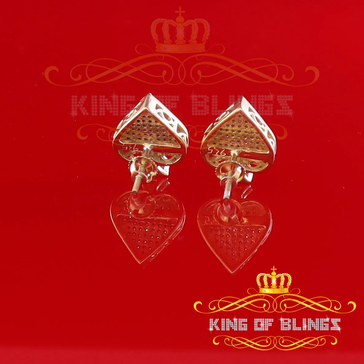 King of Blings-925 Sterling Silver Yellow 0.25ct Diamond For Women's / Men's Stud Heart Earring