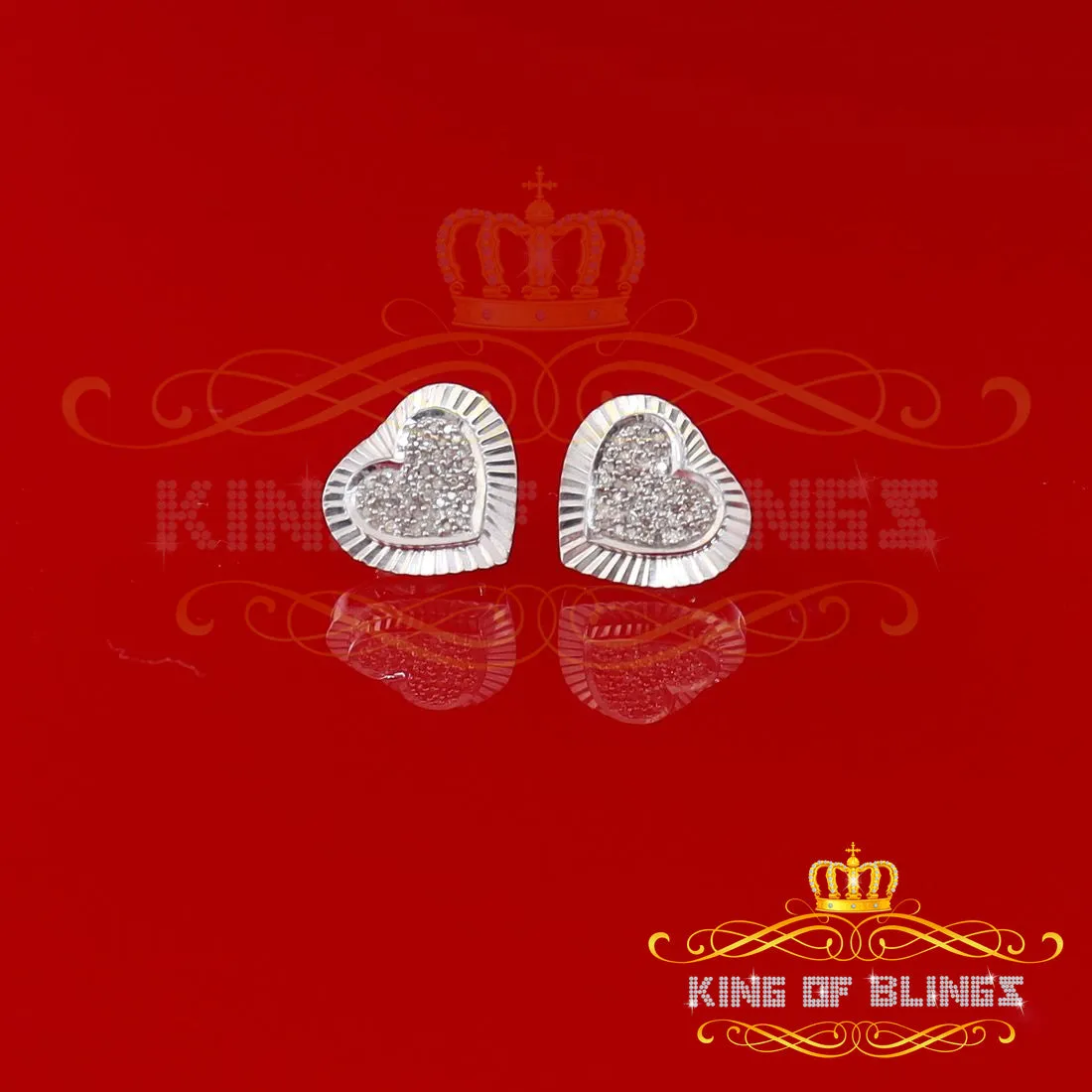 King Of Bling's Aretes Para Hombre Heart 925 White Silver 0.25ct Diamond Ladies Style Earrings