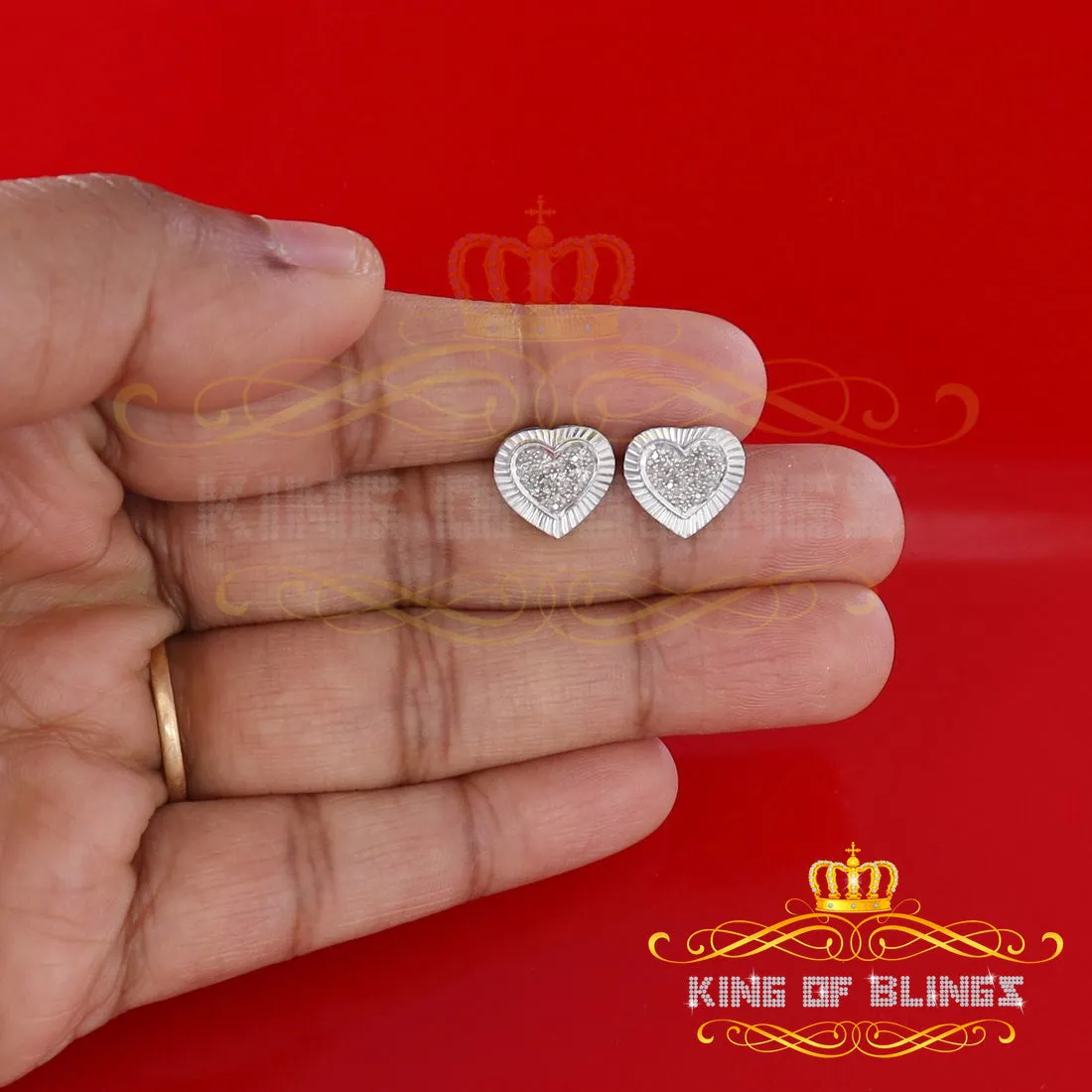 King Of Bling's Aretes Para Hombre Heart 925 White Silver 0.25ct Diamond Ladies Style Earrings