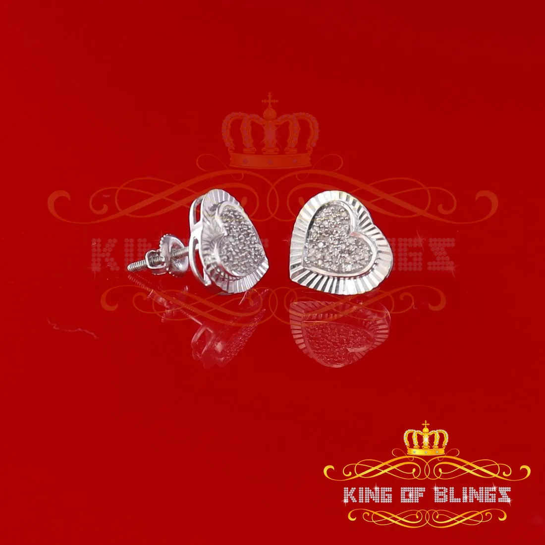 King Of Bling's Aretes Para Hombre Heart 925 White Silver 0.25ct Diamond Ladies Style Earrings