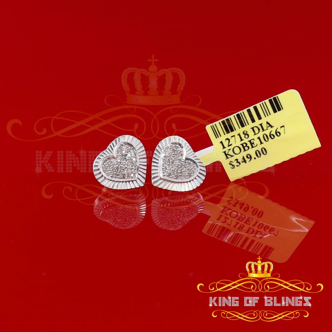 King Of Bling's Aretes Para Hombre Heart 925 White Silver 0.25ct Diamond Ladies Style Earrings