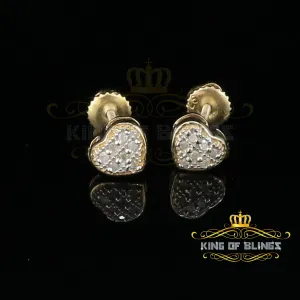 King of Blings-Aretes Para Hombre Heart 925 Yellow Silver 0.05ct Diamond Women's /Men's Earring