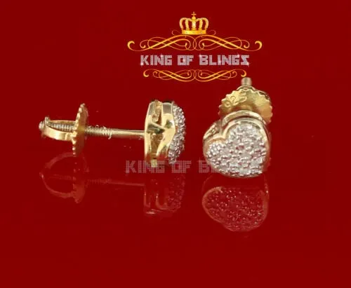 King of Blings-Aretes Para Hombre Heart 925 Yellow Silver 0.08ct Diamond Women's /Men's Earring