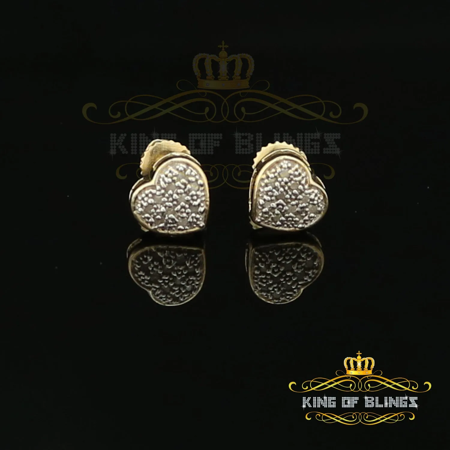 King of Blings-Aretes Para Hombre Heart 925 Yellow Silver 0.08ct Diamond Women's /Men's Earring