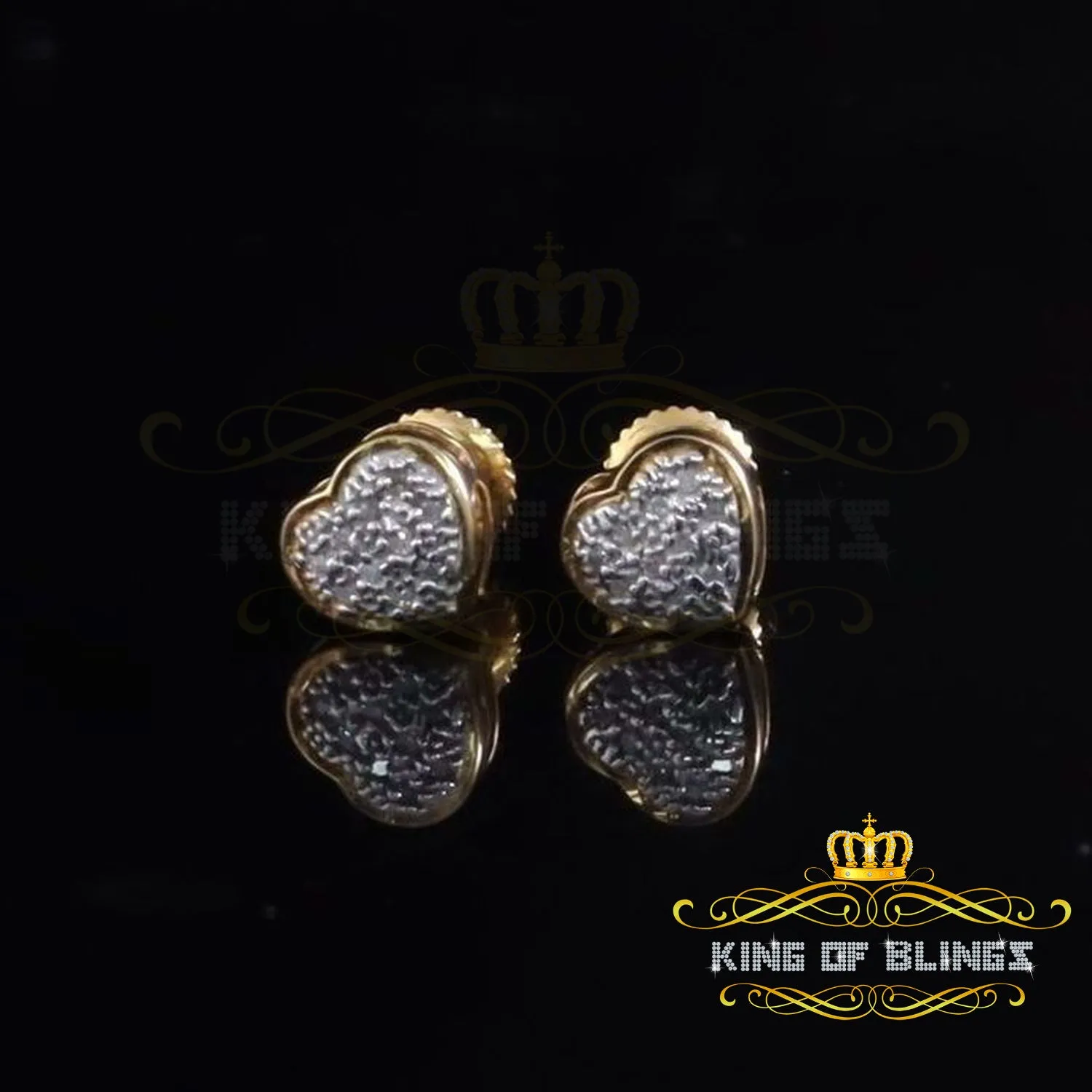 King of Blings-Aretes Para Hombre Heart 925 Yellow Silver 0.08ct Diamond Women's /Men's Earring