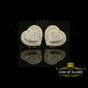 King of Blings-Aretes Para Hombre Heart 925 Yellow Silver 0.20ct Diamond Women's /Men's Earring