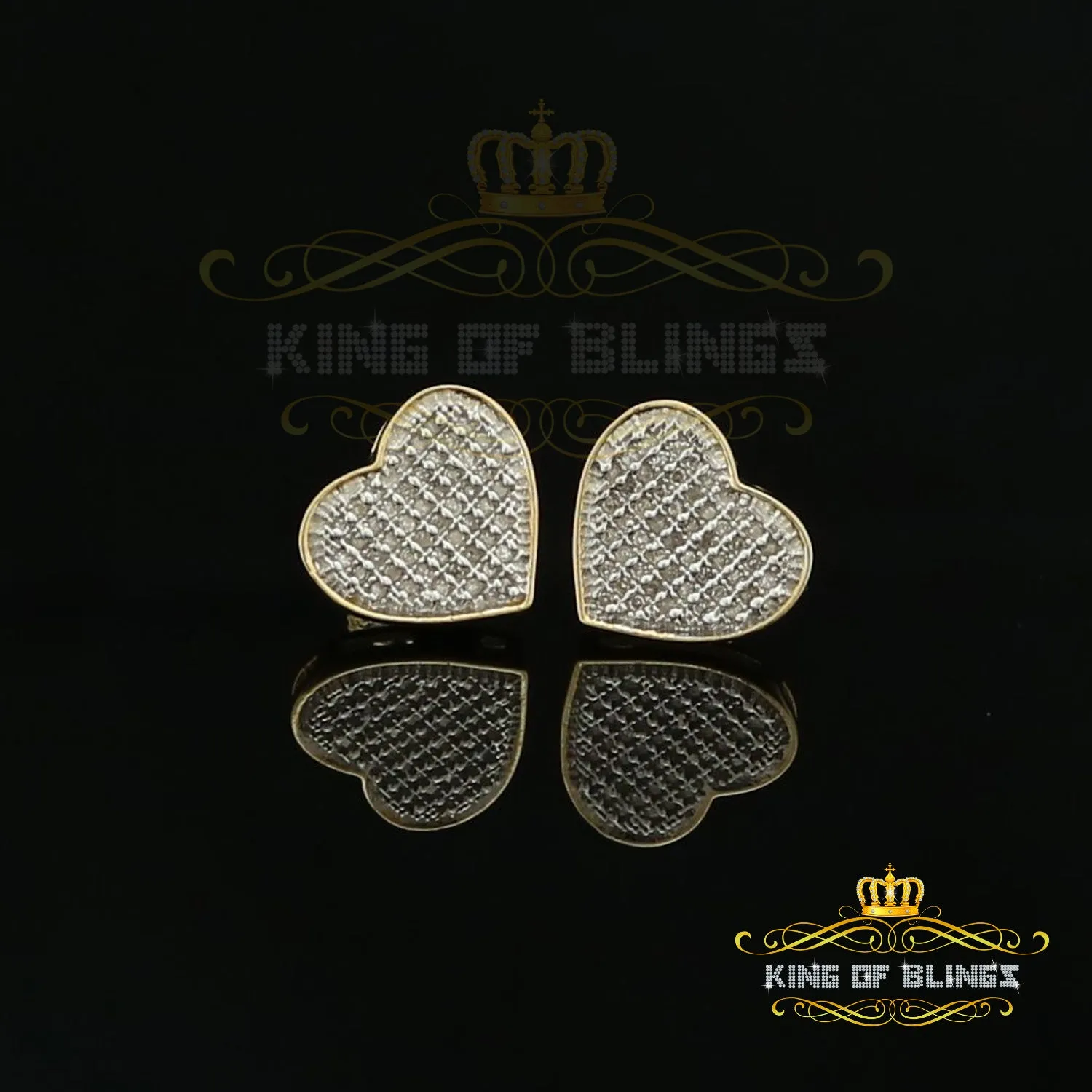 King of Blings-Aretes Para Hombre Heart 925 Yellow Silver 0.33ct Diamond Women's /Men's Earring