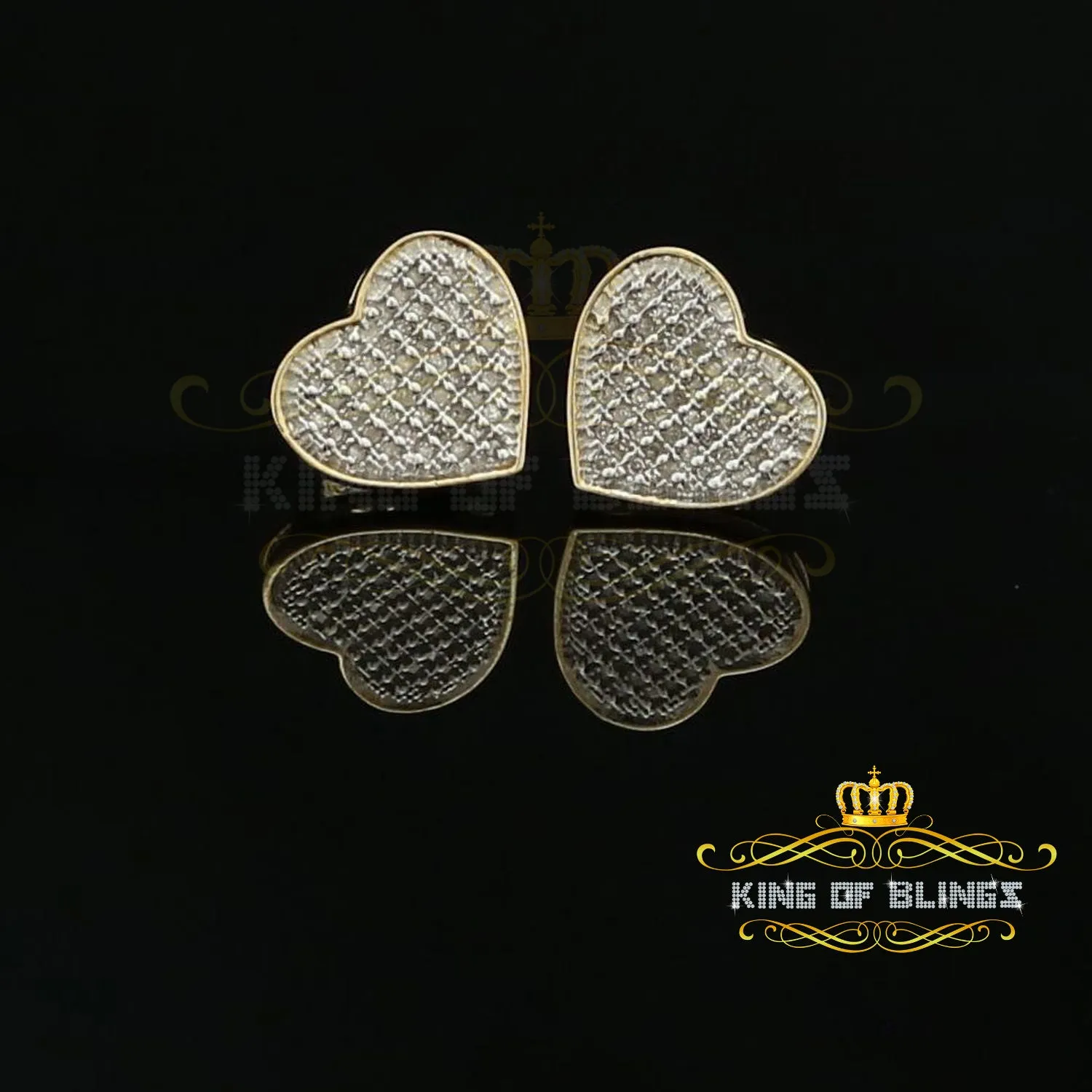 King of Blings-Aretes Para Hombre Heart 925 Yellow Silver 0.33ct Diamond Women's /Men's Earring