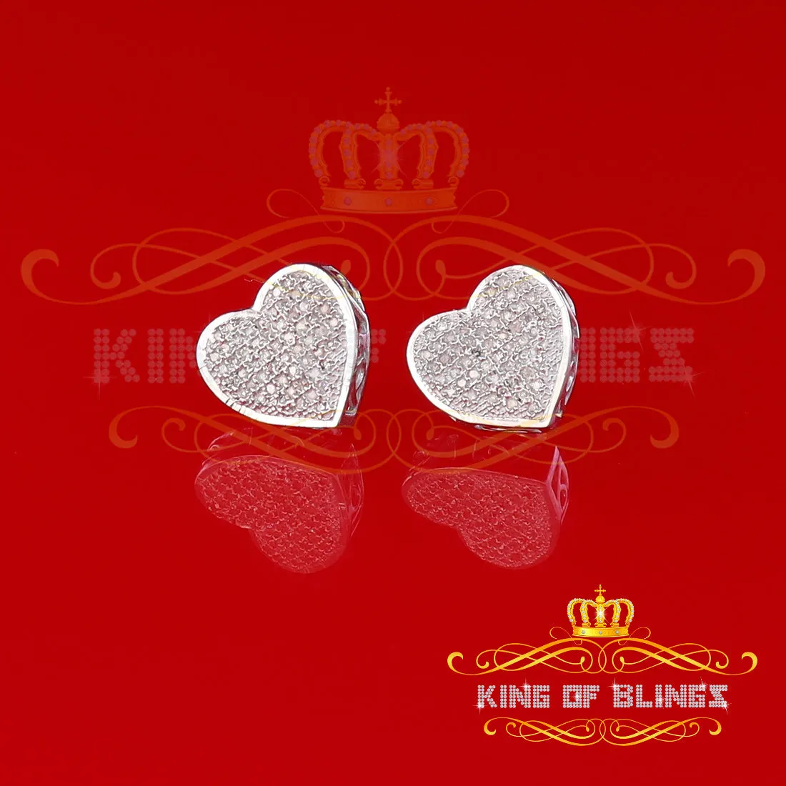 King Of Bling's Micro Pave 0.25ct Real Diamonds 925 White Silver Women's & Men's Heart Earrings