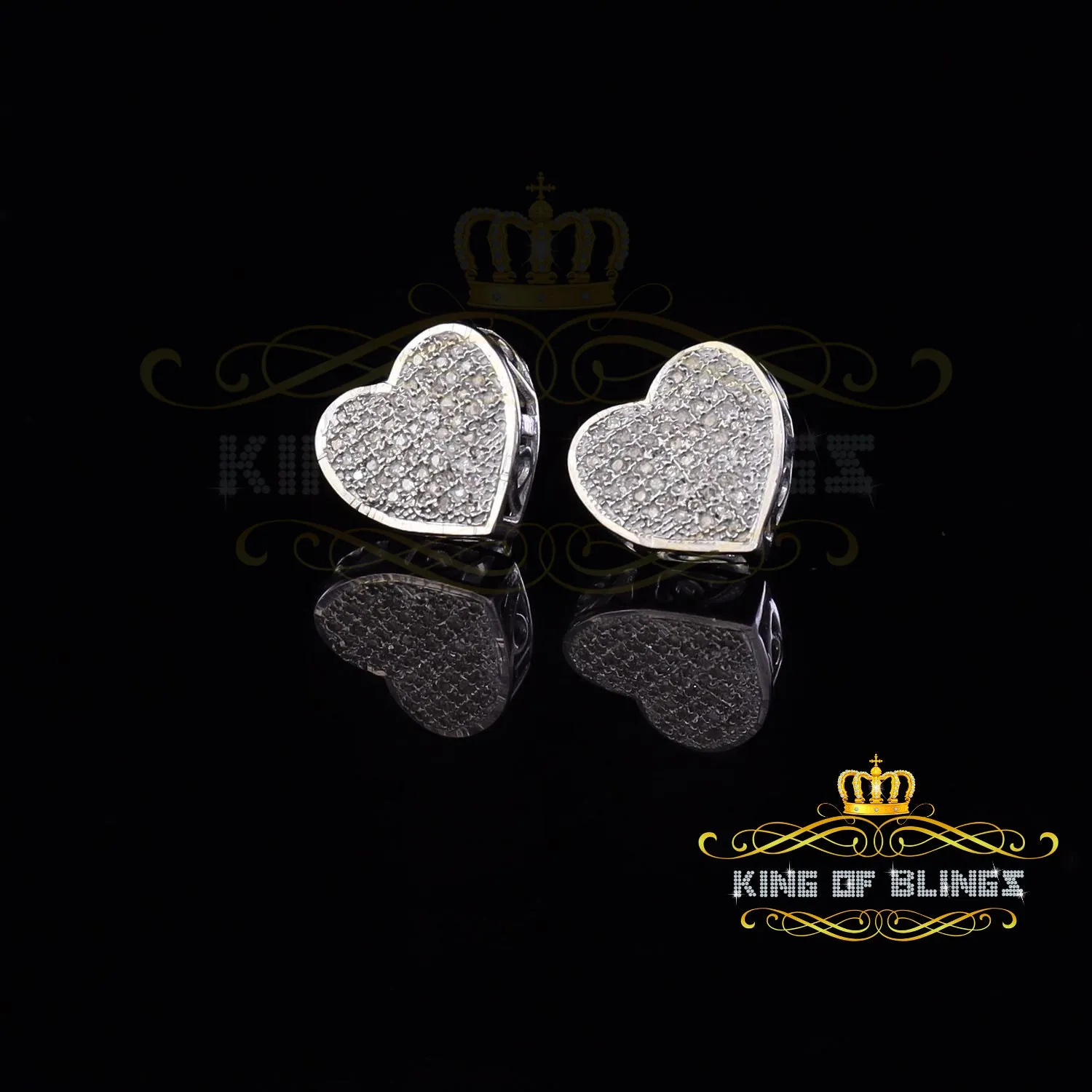 King Of Bling's Micro Pave 0.25ct Real Diamonds 925 White Silver Women's & Men's Heart Earrings