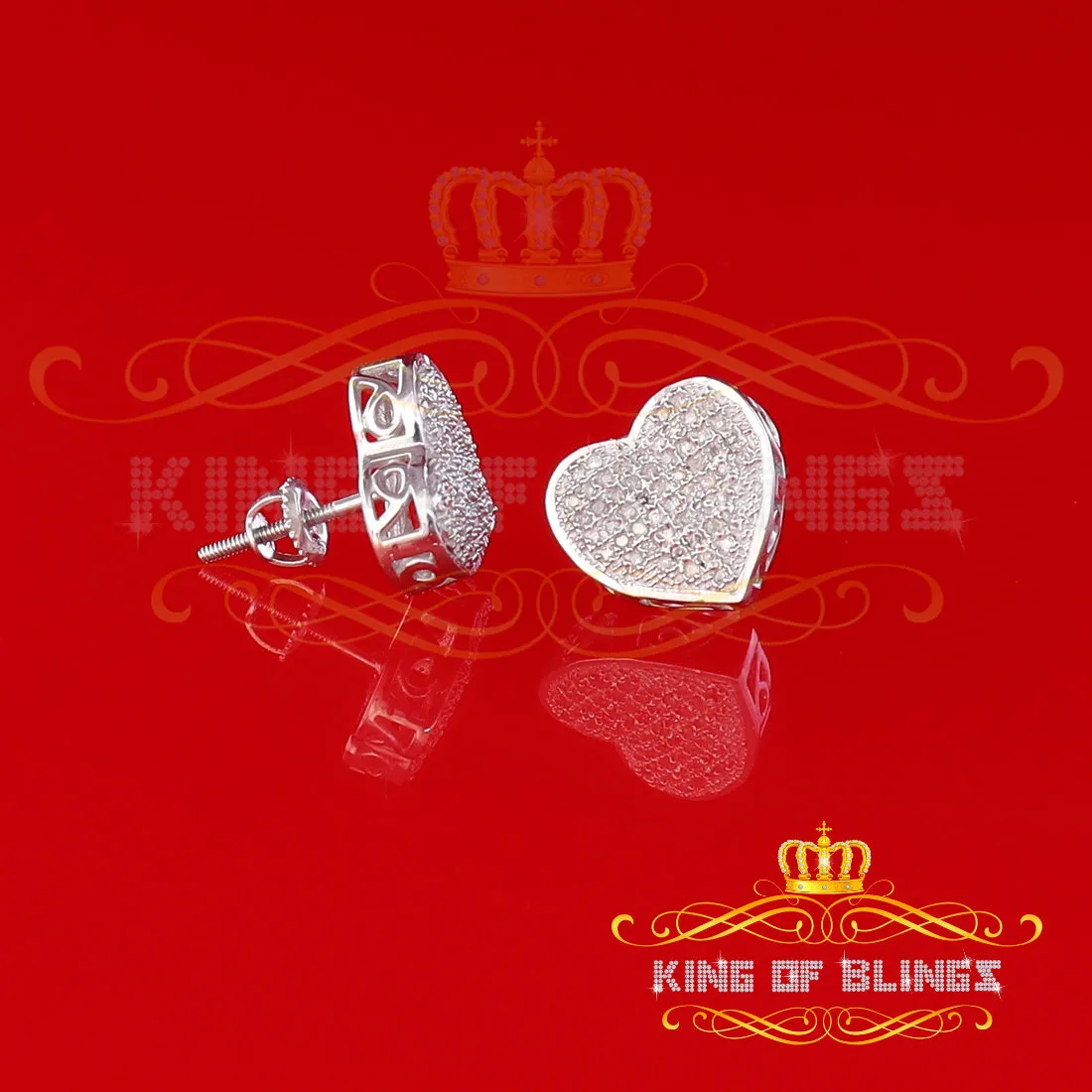 King Of Bling's Micro Pave 0.25ct Real Diamonds 925 White Silver Women's & Men's Heart Earrings