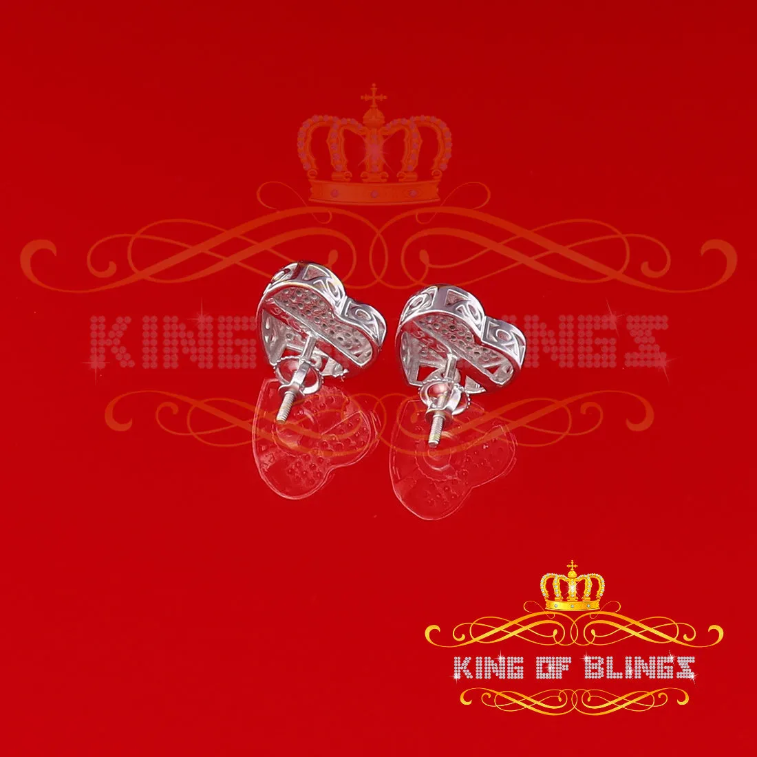 King Of Bling's Micro Pave 0.25ct Real Diamonds 925 White Silver Women's & Men's Heart Earrings