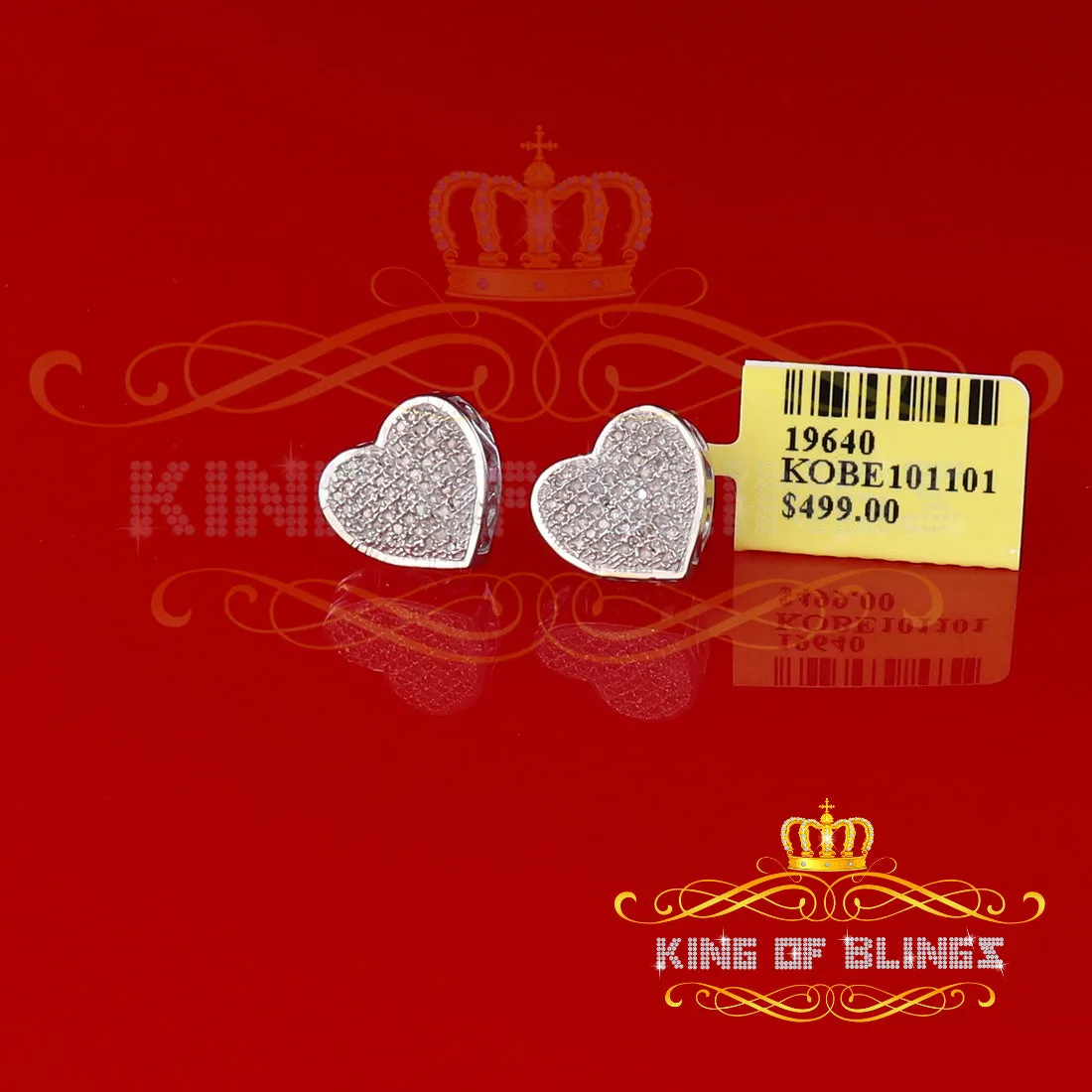 King Of Bling's Micro Pave 0.25ct Real Diamonds 925 White Silver Women's & Men's Heart Earrings