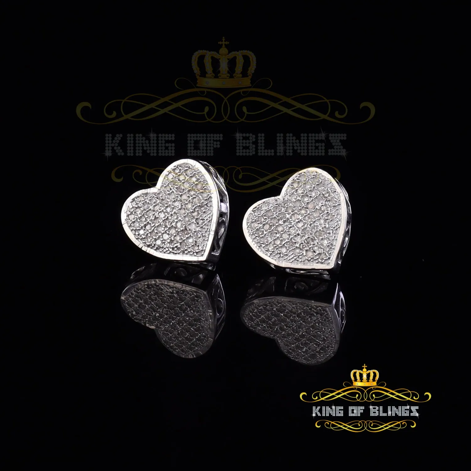 King Of Bling's Micro Pave 0.25ct Real Diamonds 925 White Silver Women's & Men's Heart Earrings