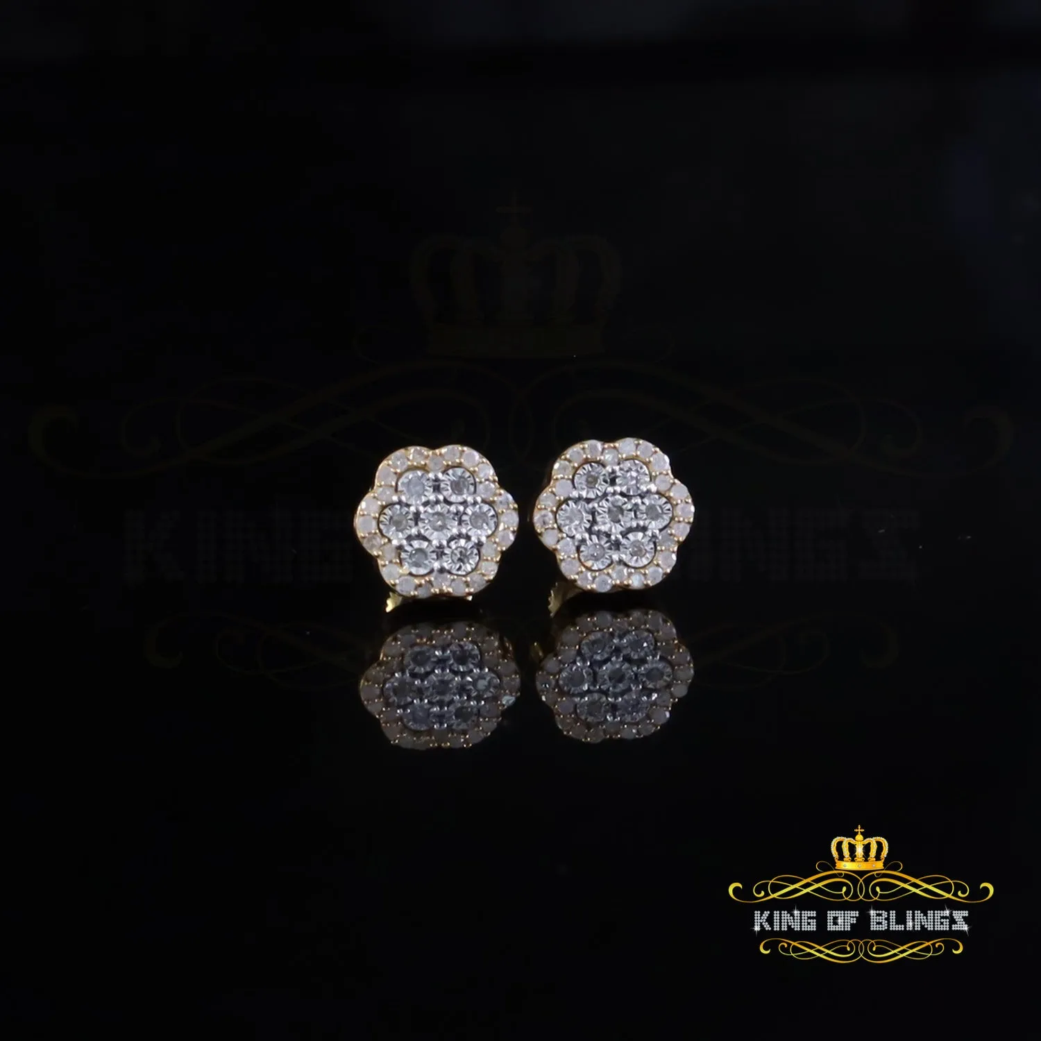 King of Blings-Miracle Setting 0.25ct Diamond 925 Silver Yellow for Men's & Women Stud Earrings