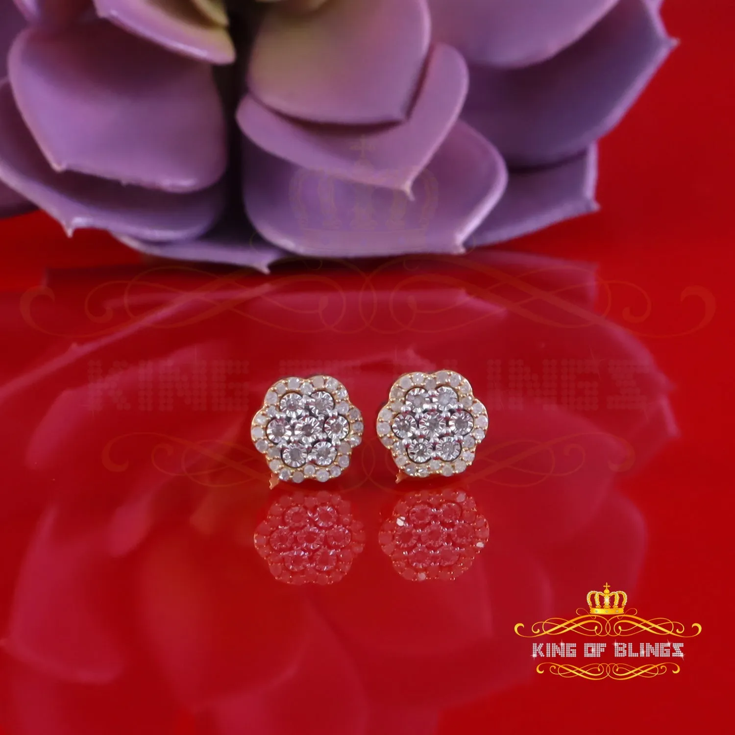 King of Blings-Miracle Setting 0.25ct Diamond 925 Silver Yellow for Men's & Women Stud Earrings