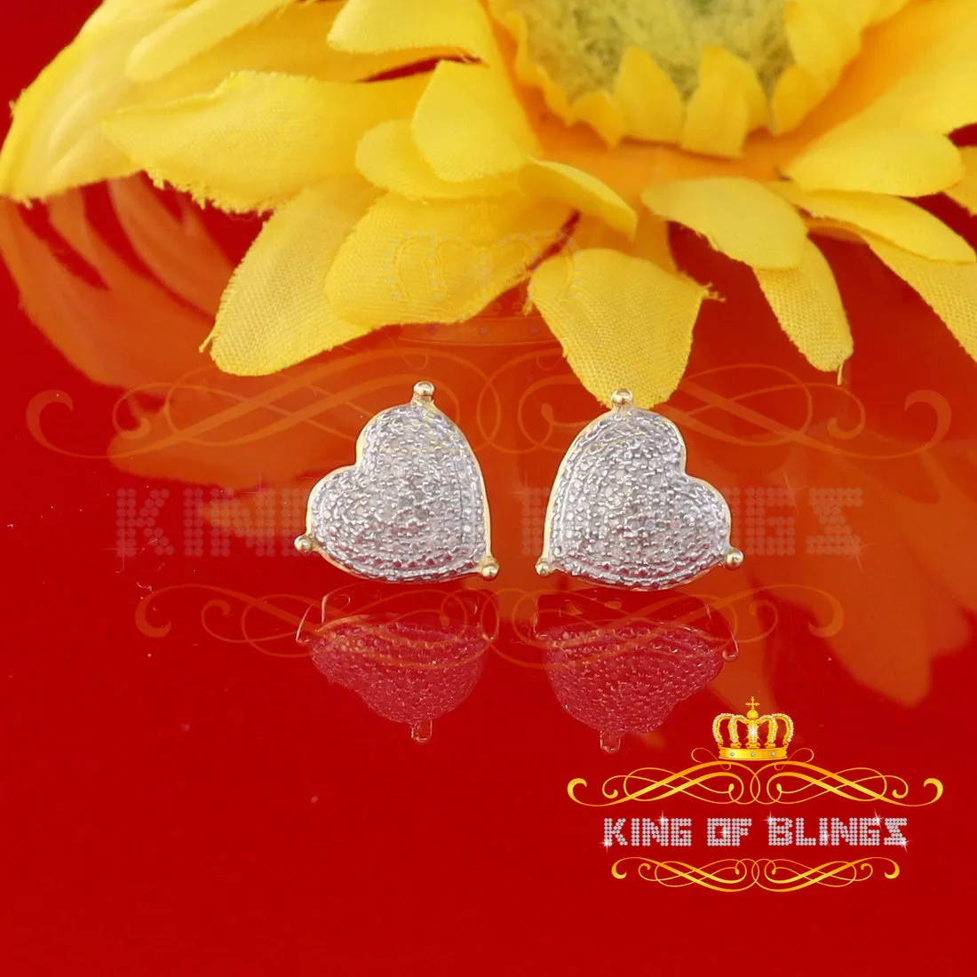 King of Blings-Style Heart 925 Yellow Silver 0.25ct Diamond Women's & Men's Fashion Earrings