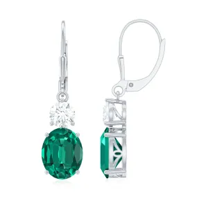 Lab Grown Emerald Oval Drop Earrings With Moissanite