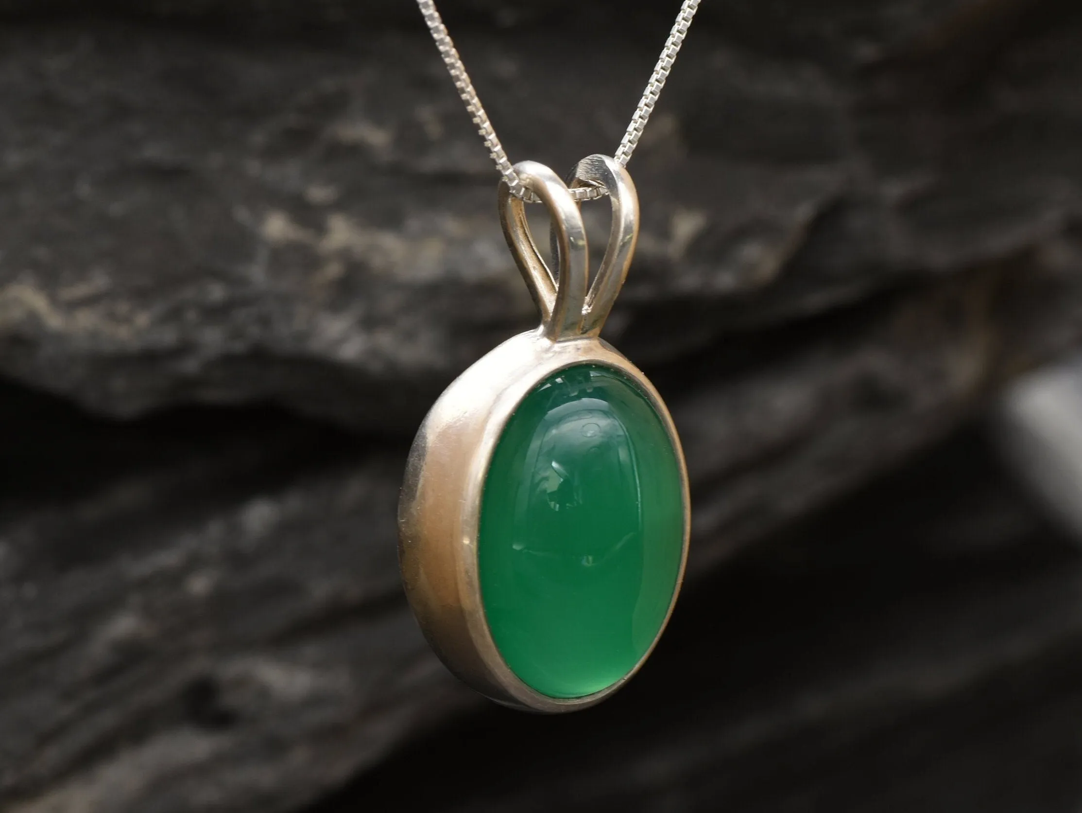 Large Emerald Necklace - Oval Vintage Pendant - Green Bezel Necklace