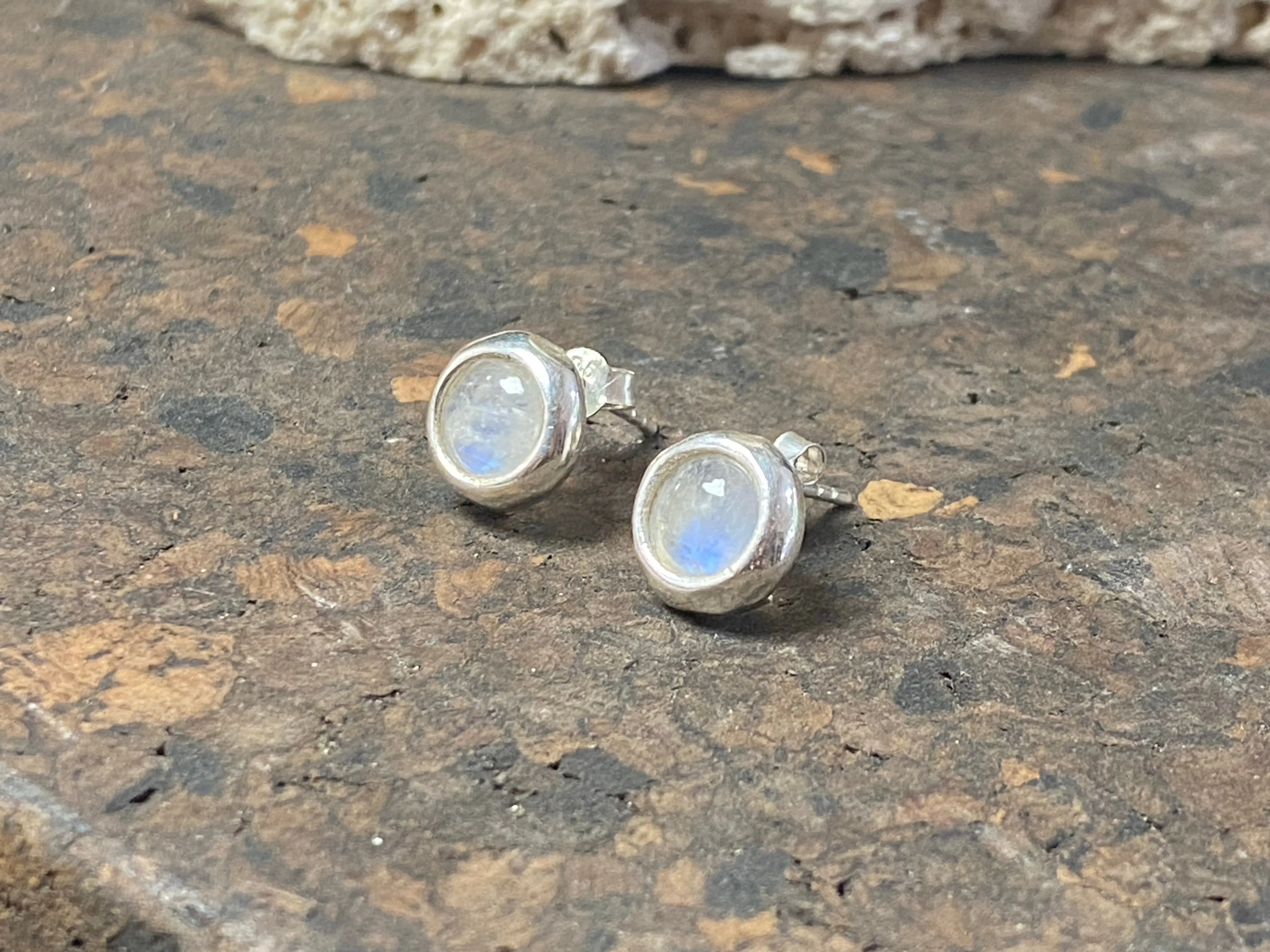 Large Rainbow Moonstone Or Labradorite Stud Earrings