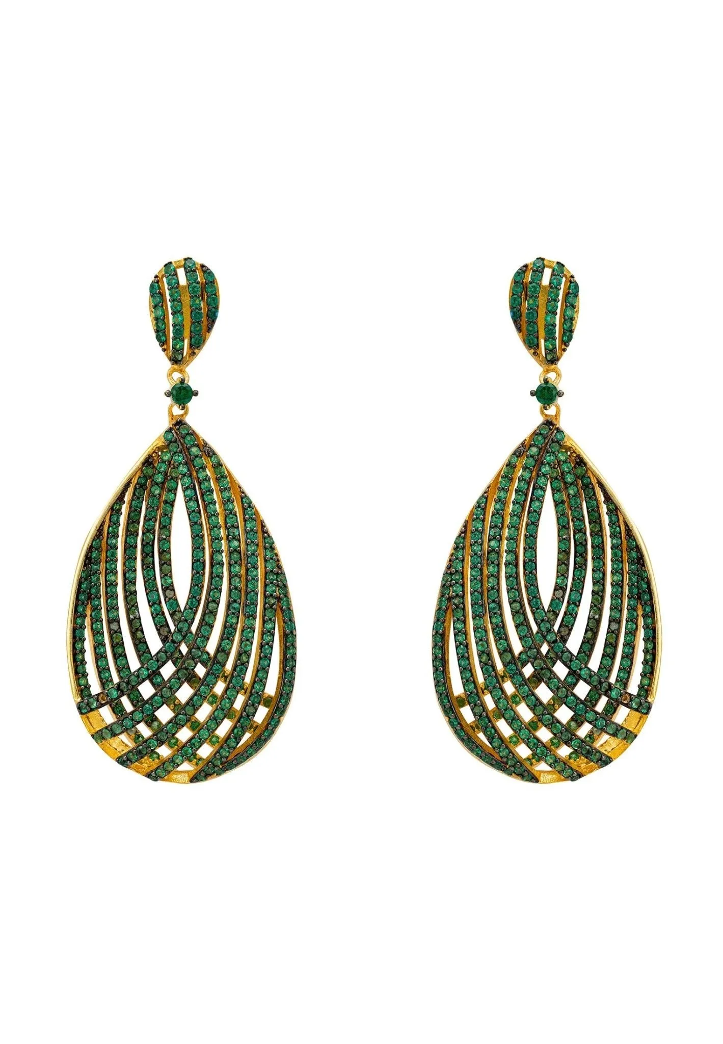 Latelita London Vortex Teardrop Earrings Green Gold