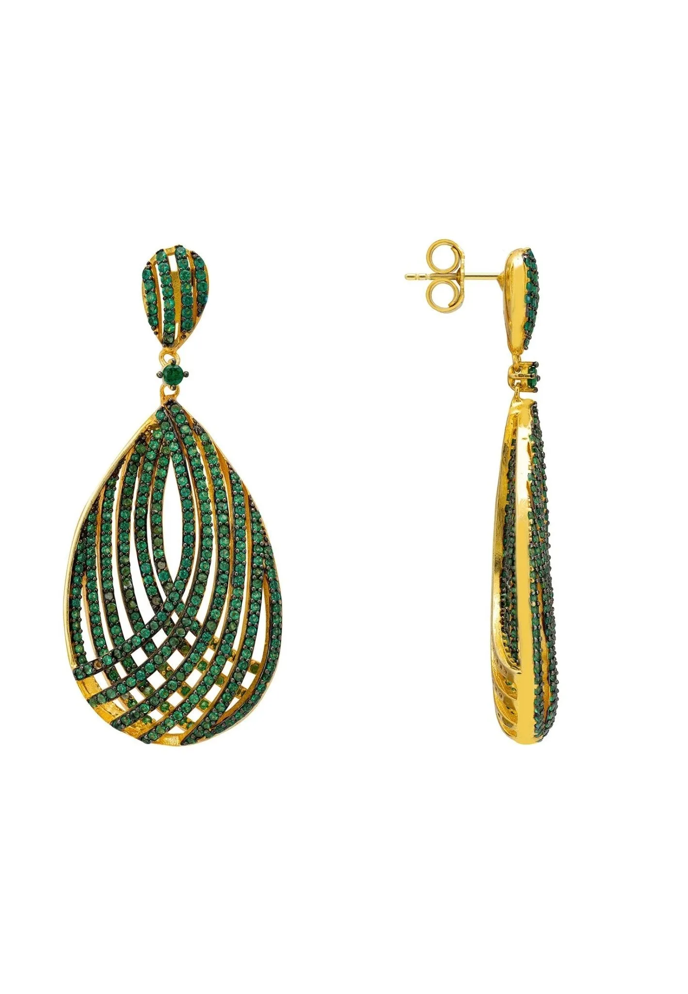 Latelita London Vortex Teardrop Earrings Green Gold