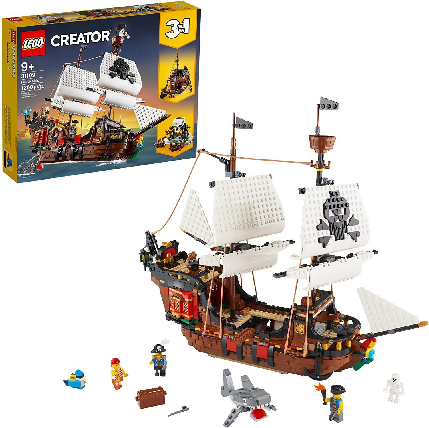 LEGO Creator 3in1 Pirate Ship 31109 Building Playset for Kids who Love Pirates and Model Ships, New 2020 (1,260 Pieces)