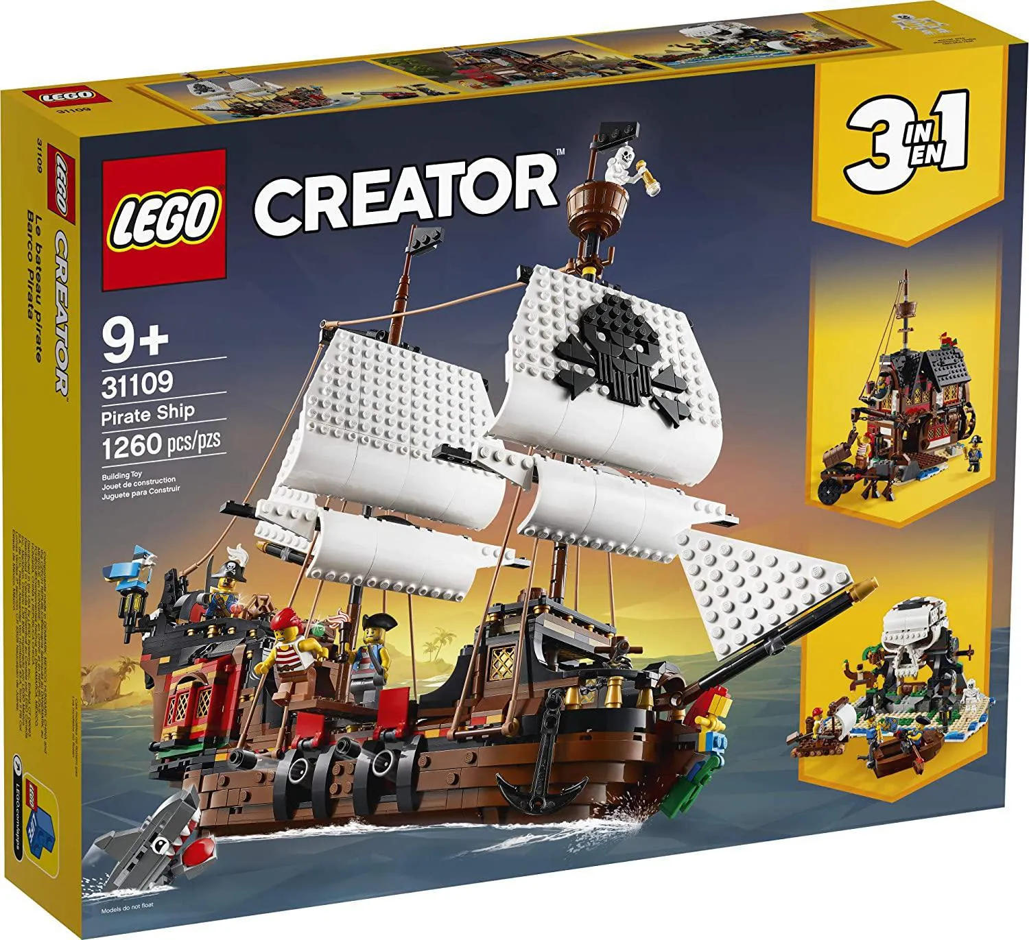 LEGO Creator 3in1 Pirate Ship 31109 Building Playset for Kids who Love Pirates and Model Ships, New 2020 (1,260 Pieces)