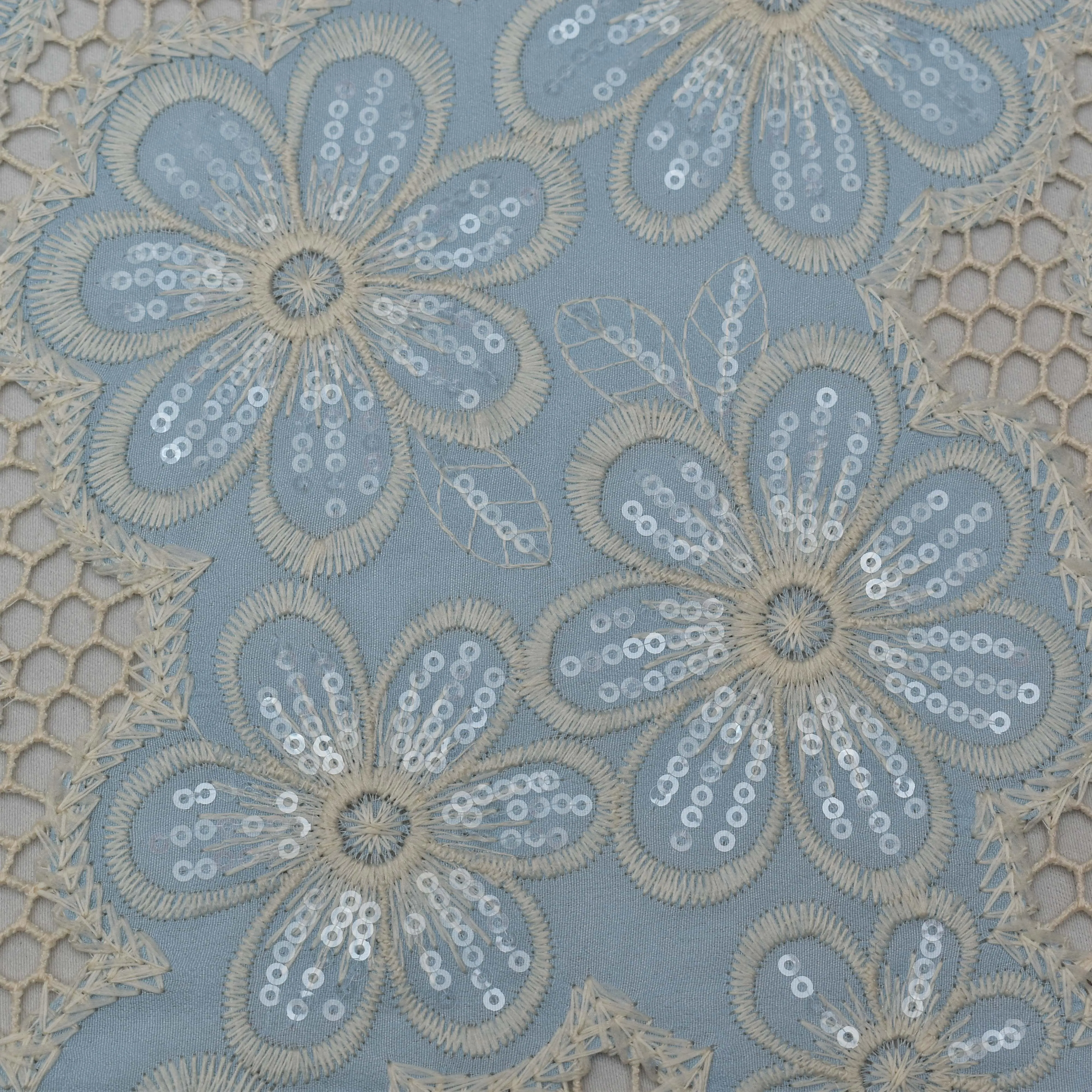 Light Blue Color Crepe Embroidery Fabric