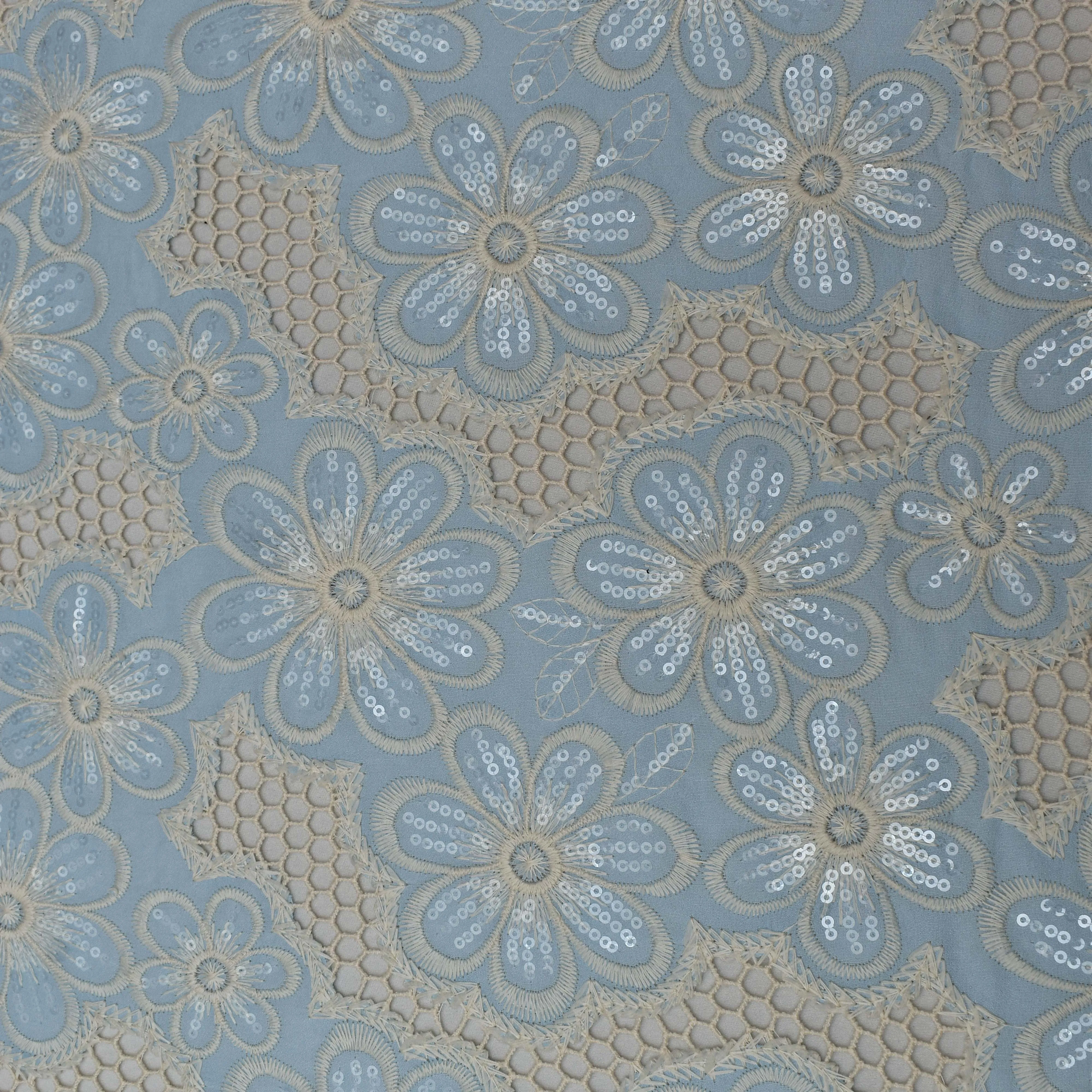 Light Blue Color Crepe Embroidery Fabric