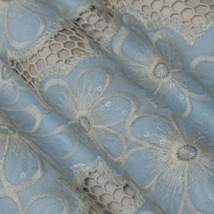 Light Blue Color Crepe Embroidery Fabric