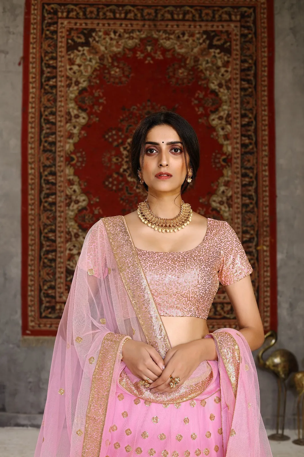 Light Pink Sequined Embroidered Lehenga Choli