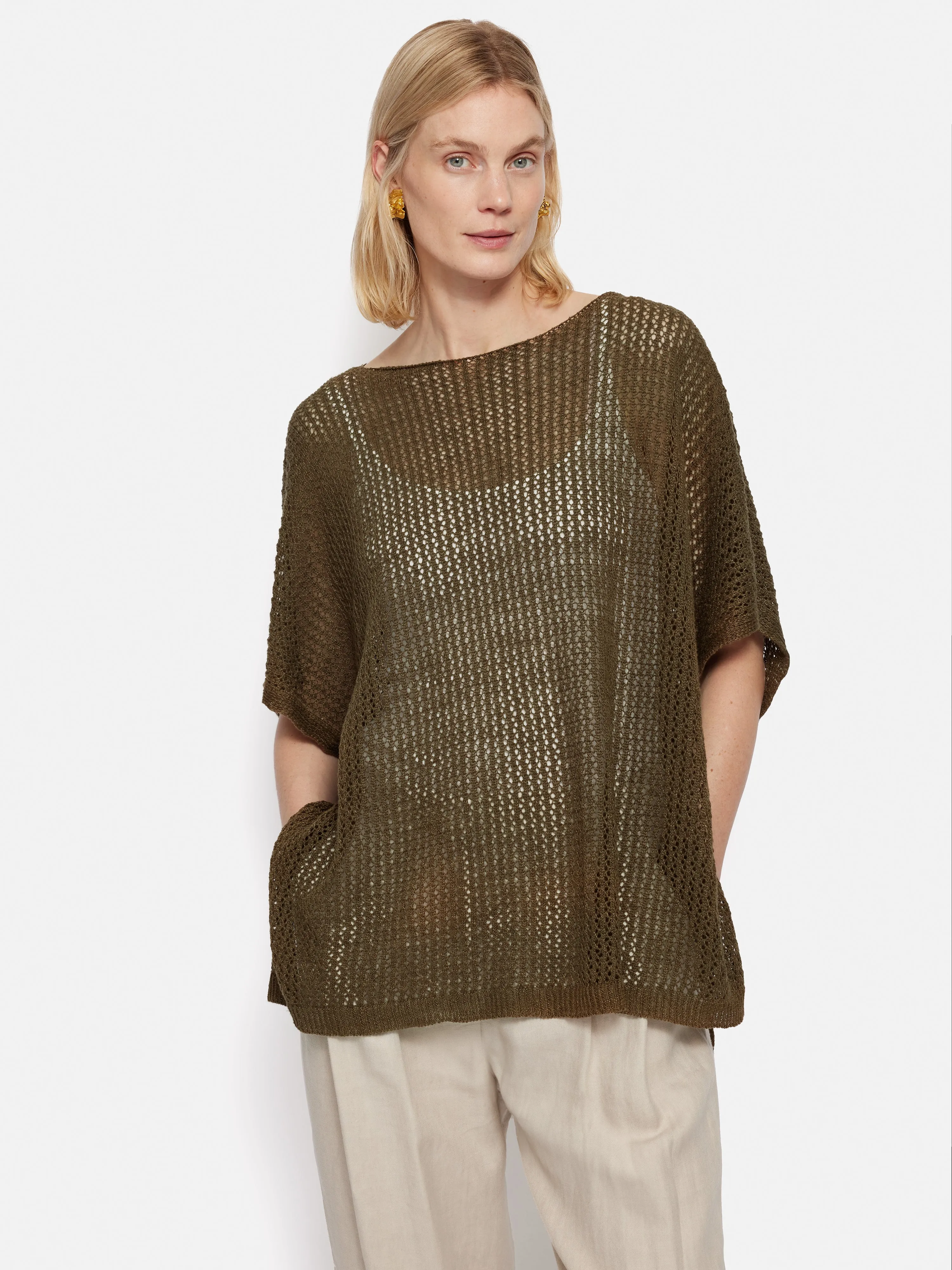 Linen Poncho | Khaki