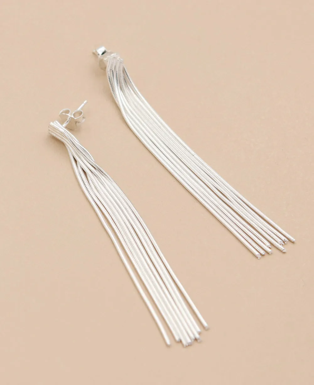 Liquid Silver Tassel Earrings