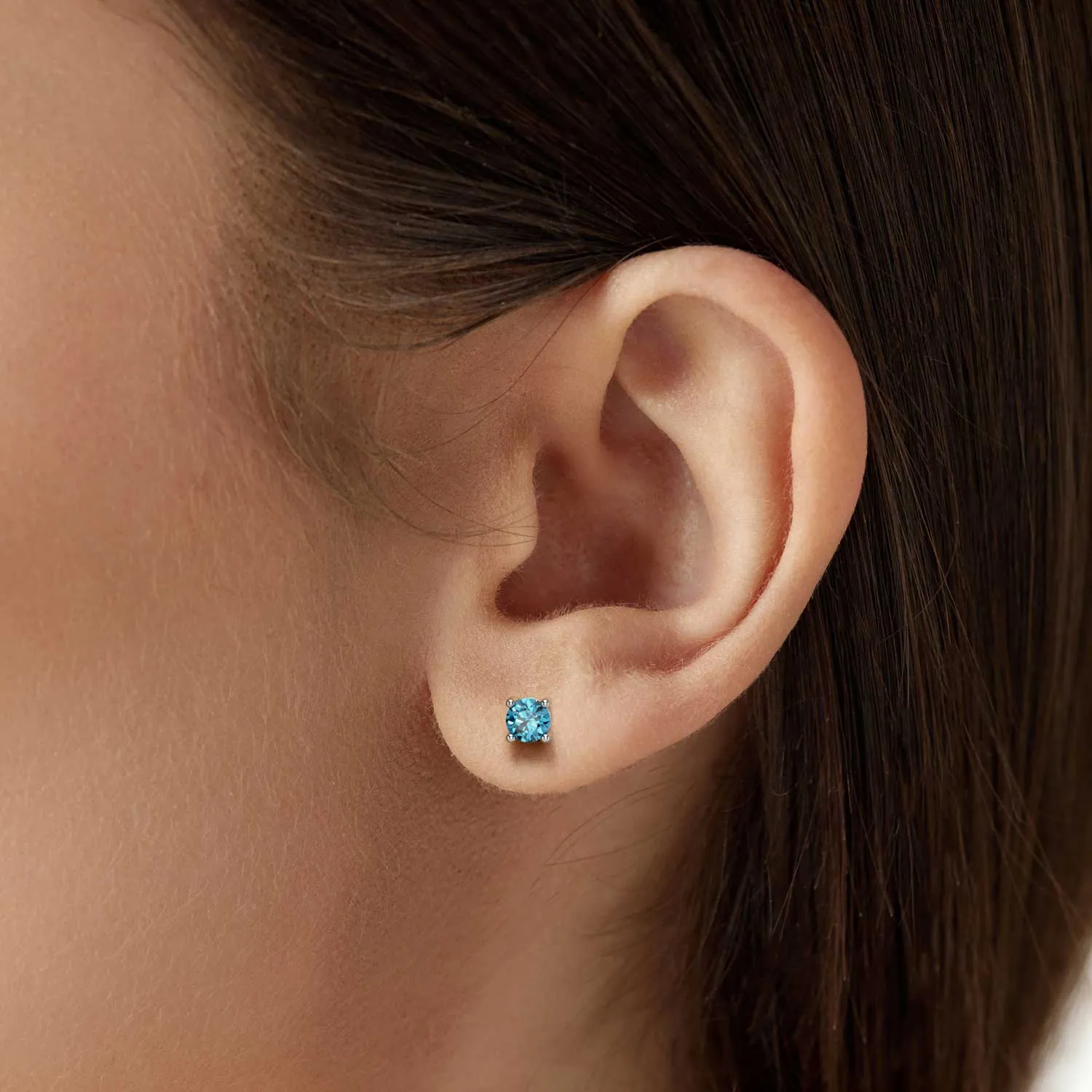 London Blue Topaz Round Shape Stud Earrings in Sterling Silver - Irosk Australia ®