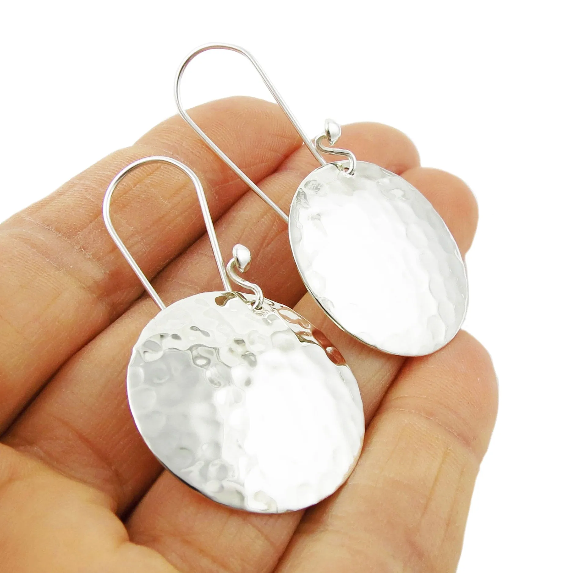 Long Hammered Dangling Earrings in Sterling Silver