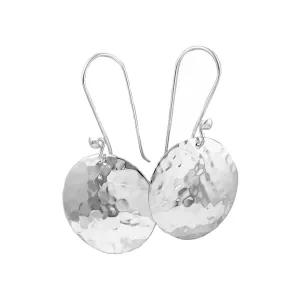 Long Hammered Dangling Earrings in Sterling Silver