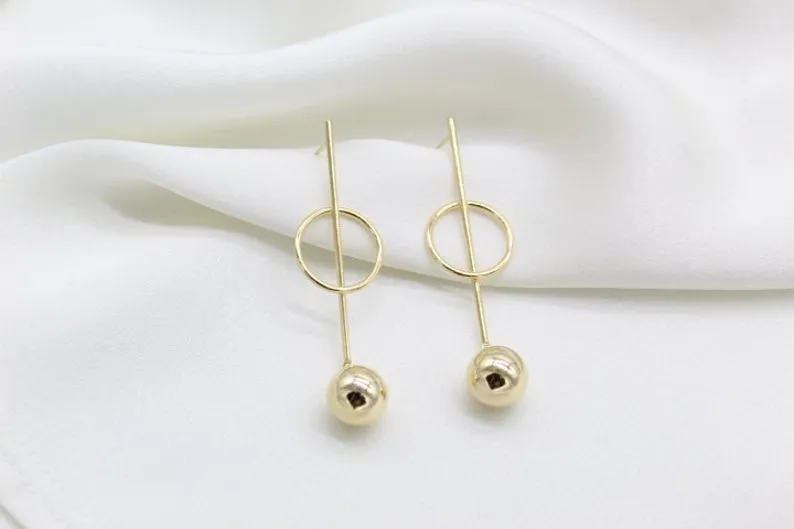 Long Stick Dangle Ball End Earrings (K160)