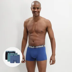 Lot de 3 boxers bleu noir coton stretch ceinture colorée Dim Powerful