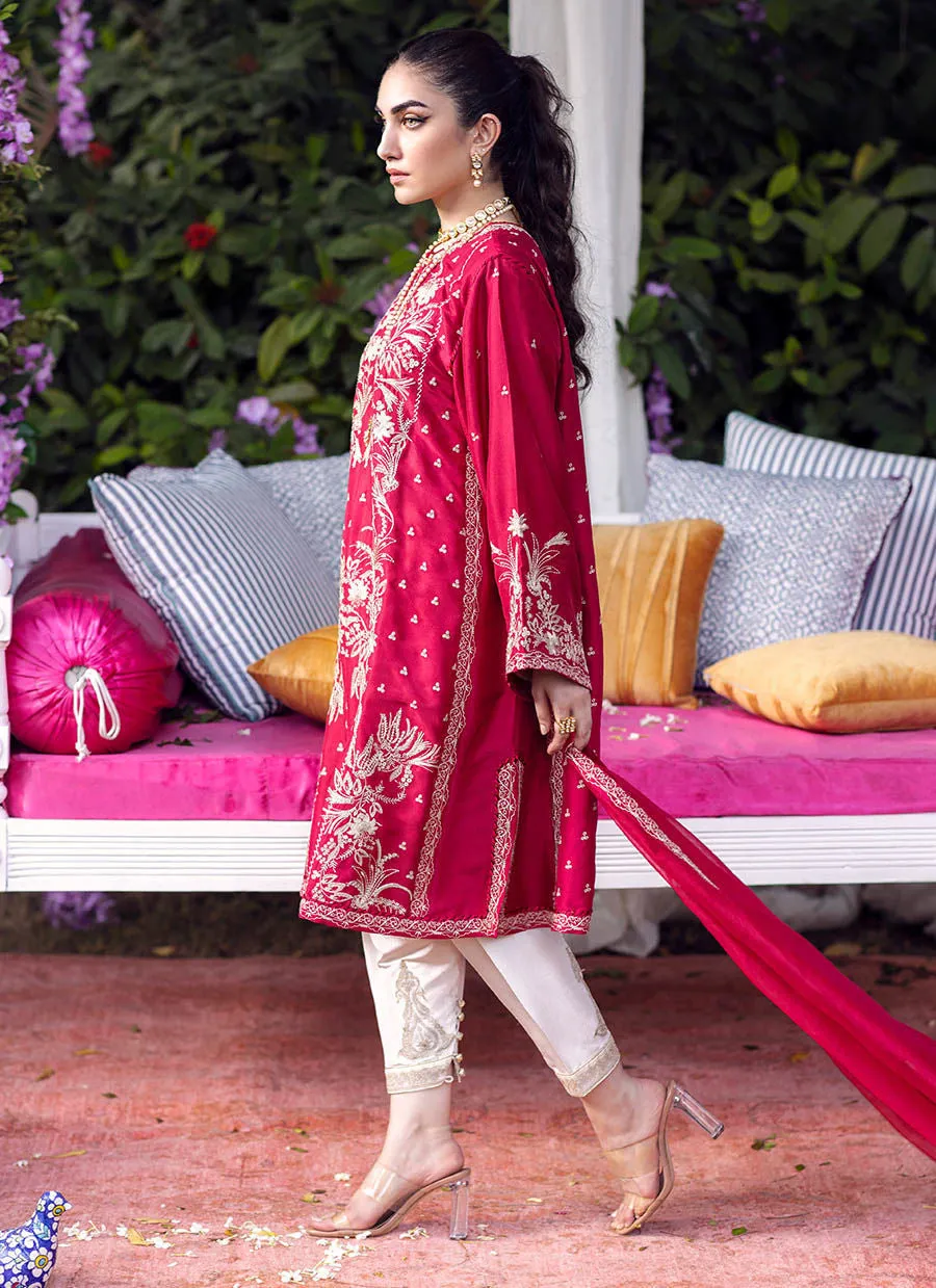 Luxury Pret- Isla Crimson Shirt And Dupatta