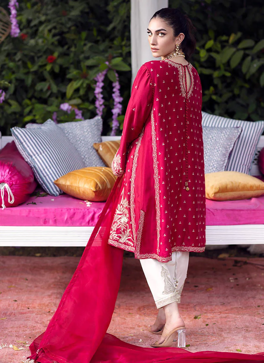 Luxury Pret- Isla Crimson Shirt And Dupatta