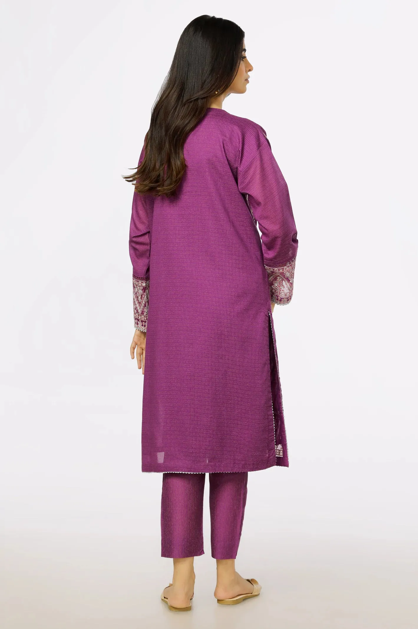 Magenta Slub Embroidered 2PC