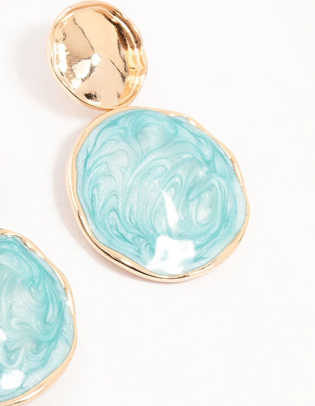 Marbled Blue Double Disc Gold Drop Earrings