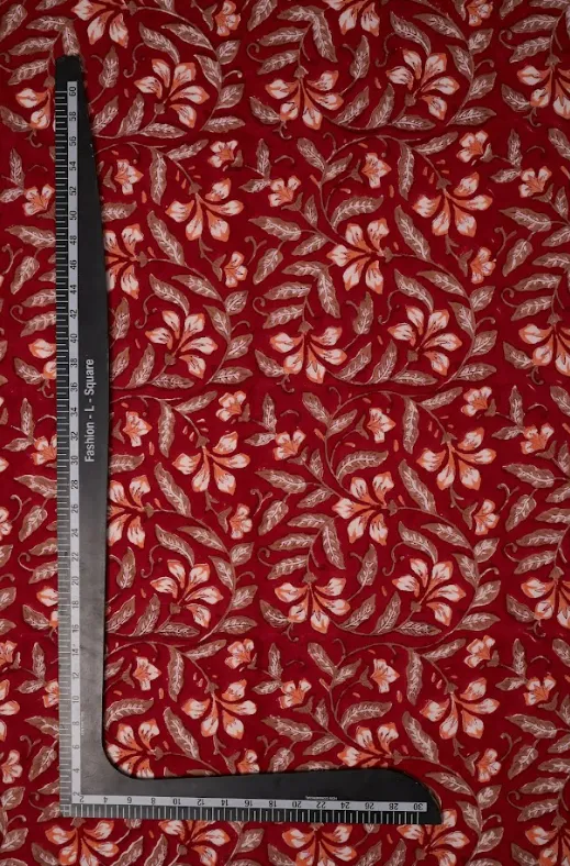 Maroon Pure Cotton Bagru Hand Block Printed Fabric