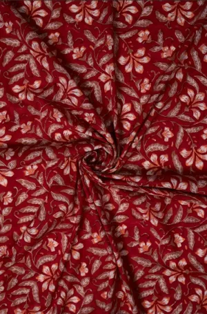 Maroon Pure Cotton Bagru Hand Block Printed Fabric