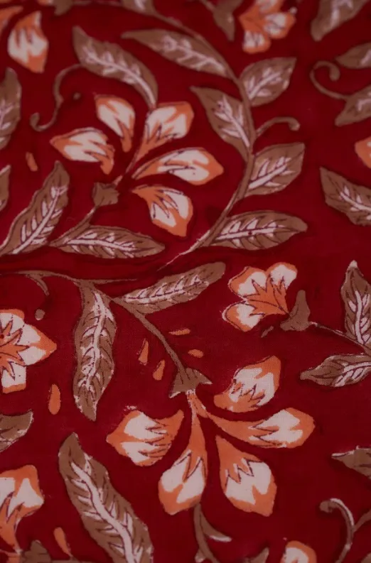 Maroon Pure Cotton Bagru Hand Block Printed Fabric